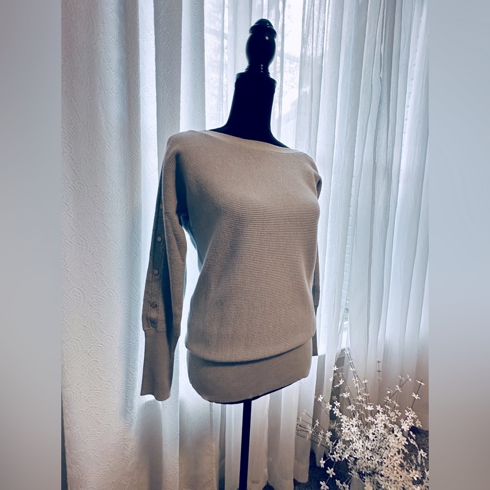 White House Black Market Light Blue Sweater with Buttons Along The Sleeves